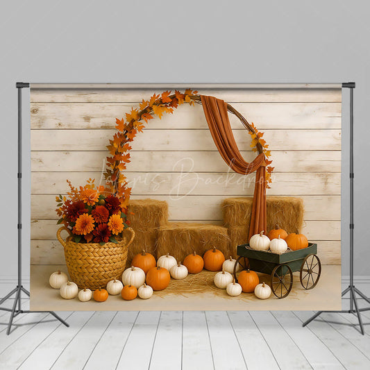 Lofaris Wagon In A Haystack Floral Pumpkin Wedding Backdrop