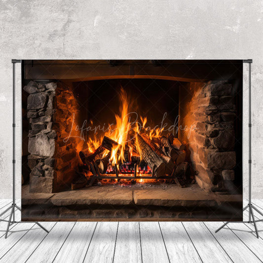 Lofaris Warm Burning Firewood Fireplace Christmas Backdrop