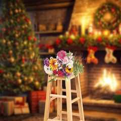 Lofaris Warm Candlelit Brick Fireplace Christmas Backdrop