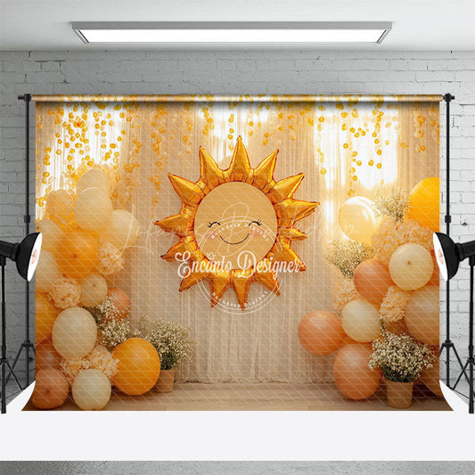 Lofaris Warm Indoor Balloon Sun Curtain Cake Smash Backdrop