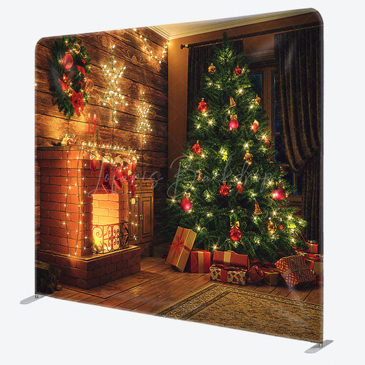 Lofaris Warm Light Fireplace Xmas Tree Pillow Cover Backdrop