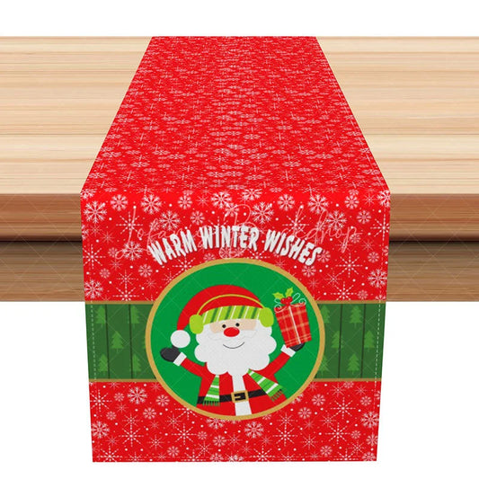 Lofaris Warm Winter Wishes Christmas Table Runner Red Snowflake with Santa Holiday Dining Decor