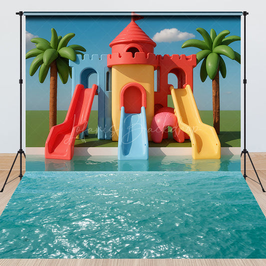 Lofaris Water Park Coconut Tree Summer Combo Set Backdrop