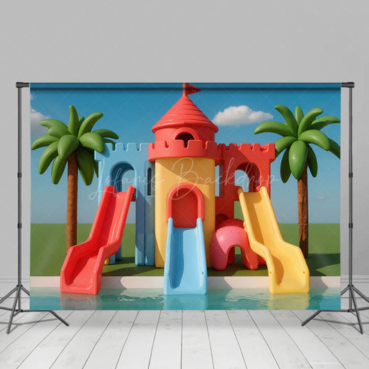 Lofaris Water Park Coconut Tree Summer Combo Set Backdrop