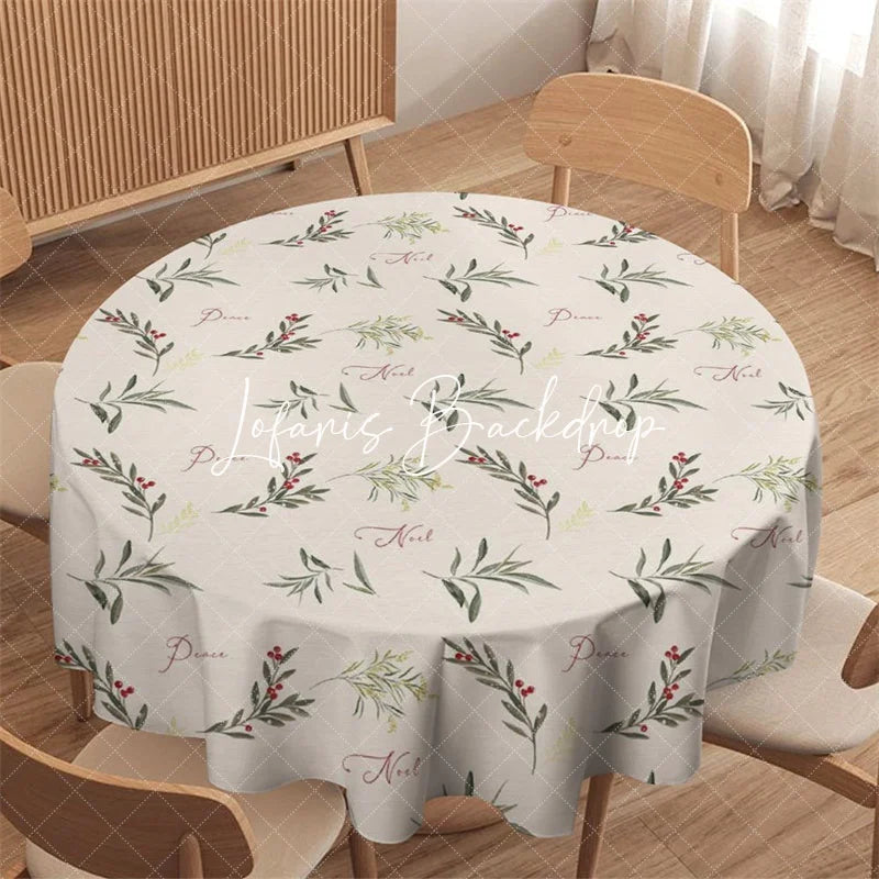 Lofaris Watercolor Botanical Green Leaves Red Berries Noel Peace Christmas Round Tablecloth Festive Holiday Dinner Decor