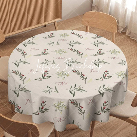 Lofaris Watercolor Botanical Green Leaves Red Berries Noel Peace Christmas Round Tablecloth Festive Holiday Dinner Decor