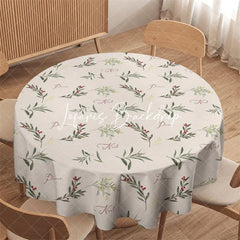 Lofaris Watercolor Botanical Green Leaves Red Berries Noel Peace Christmas Round Tablecloth Festive Holiday Dinner Decor