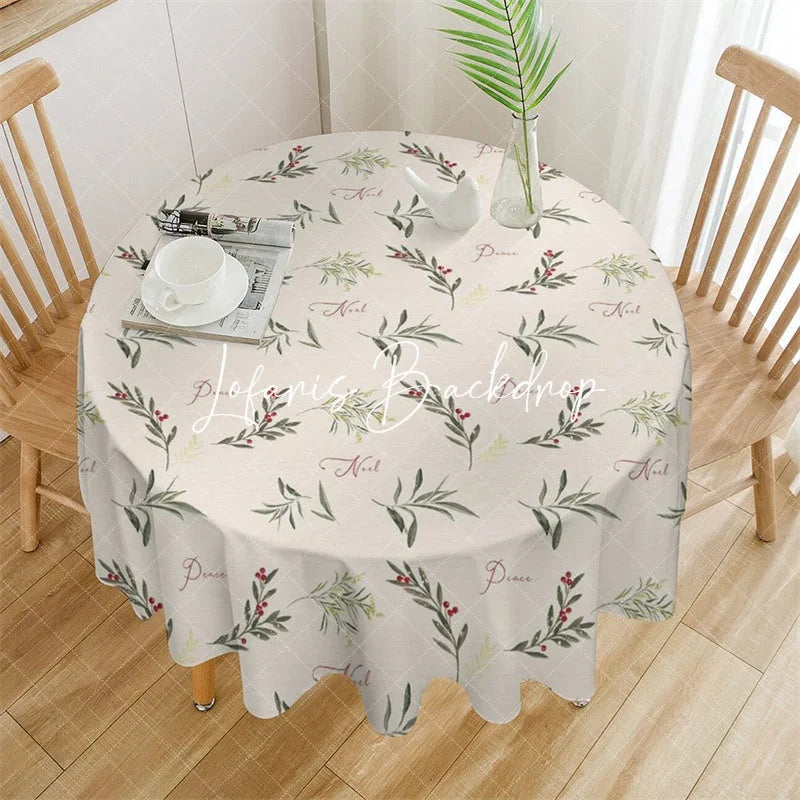 Lofaris Watercolor Botanical Green Leaves Red Berries Noel Peace Christmas Round Tablecloth Festive Holiday Dinner Decor