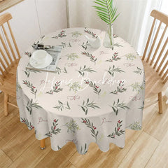 Lofaris Watercolor Botanical Green Leaves Red Berries Noel Peace Christmas Round Tablecloth Festive Holiday Dinner Decor