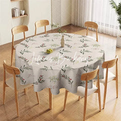 Lofaris Watercolor Botanical Green Leaves Red Berries Noel Peace Christmas Round Tablecloth Festive Holiday Dinner Decor