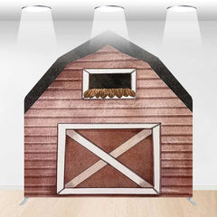 Lofaris Watercolor Brown Farm House Barn Door Arch Backdrop