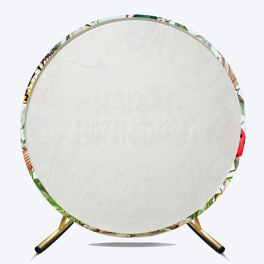 Lofaris Watercolor Bugs and Insects Happy Birthday Round Backdrop Ladybug Dragonfly Nature Explorer Party Decor