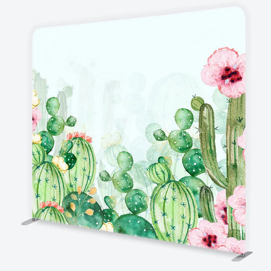 Lofaris Watercolor Cactus Tension Fabric Backdrop Pink Floral Green Succulent Background Boho Summer Party Photo Decoration