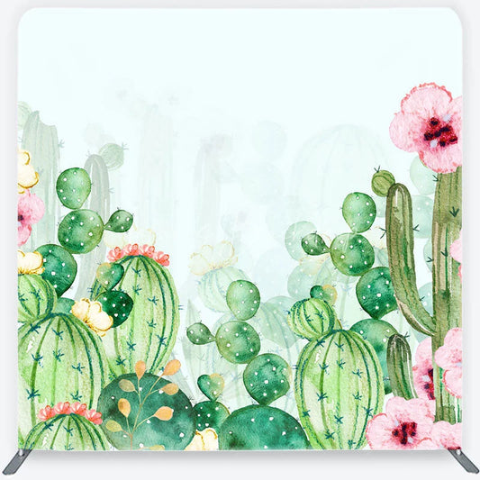 Lofaris Watercolor Cactus Tension Fabric Backdrop Pink Floral Green Succulent Background Boho Summer Party Photo Decoration
