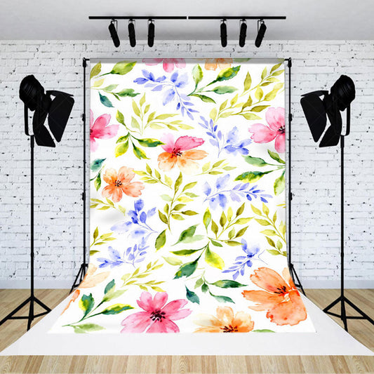 Lofaris Watercolor Colorful Floral Leaves Backdrop
