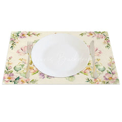 Lofaris Watercolor Cross Egg Easter Bunny Set of 4 Placemats Pink Floral Rabbit Table Mats for Holy Day