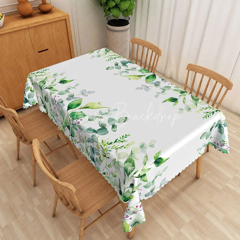 Lofaris Watercolor Eucalyptus and Purple Bud Rectangle Tablecloth Green Vine Botanical Table Cover Garden Decor