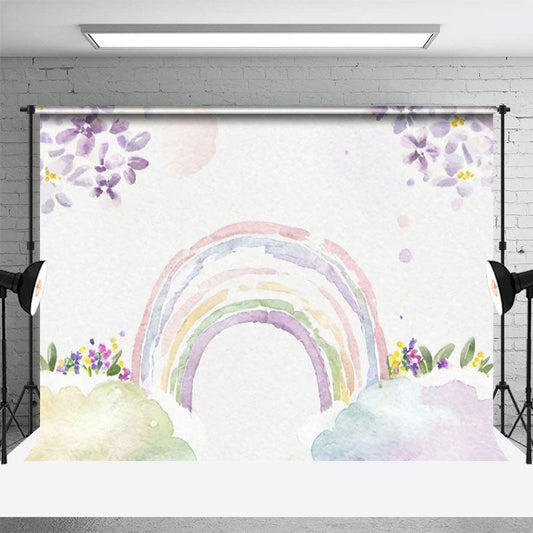 Lofaris Watercolor Floral Cloud Rainbow Cake Smash Backdrop