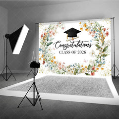 Lofaris Watercolor Floral Congratulations Class of 2026 Backdrop Elegant Graduation Party Banner