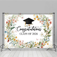 Lofaris Watercolor Floral Congratulations Class of 2026 Backdrop Elegant Graduation Party Banner