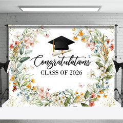 Lofaris Watercolor Floral Congratulations Class of 2026 Backdrop Elegant Graduation Party Banner