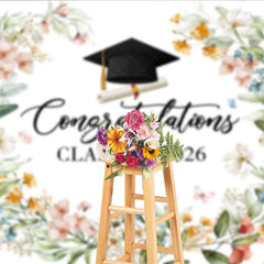 Lofaris Watercolor Floral Congratulations Class of 2026 Backdrop Elegant Graduation Party Banner
