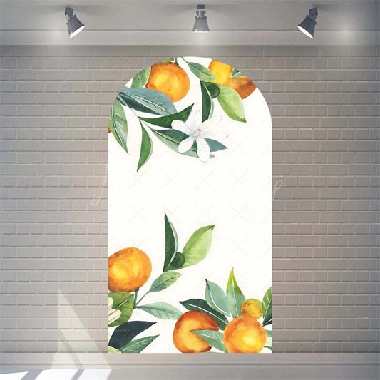 Lofaris Watercolor Fresh Orange Fruit Arch Backdrop Floral Leaves Pattern Vibrant Birthday Party Decor