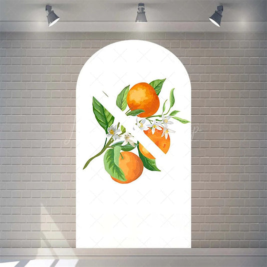 Lofaris Watercolor Fresh Orange Fruit Arch Backdrop Floral Leaves Pattern Vibrant Birthday Party Decor