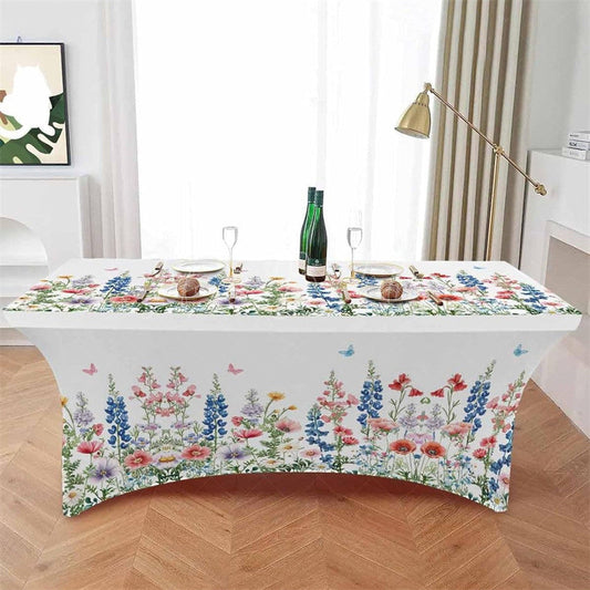 Lofaris Watercolor Garden Flower Leaves Stretch Table Cover