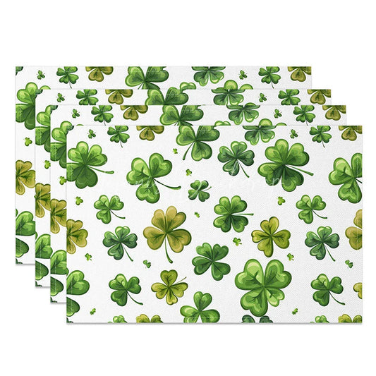 Lofaris Watercolor Green Clover Set of 4 Placemats St. Patricks Day Scattered Shamrocks Dining Table Mats