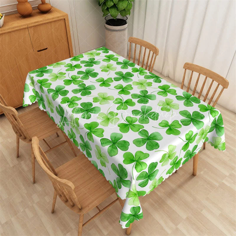 Lofaris Watercolor Green Shamrock Rectangle Tablecloth St Patricks Day Four Leaf Clover Table Cover Decor