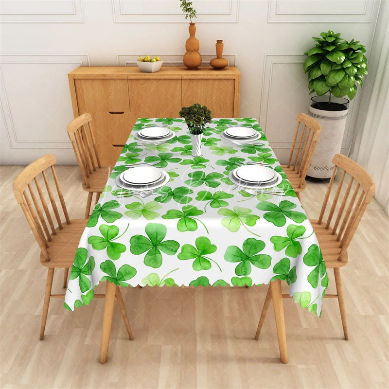 Lofaris Watercolor Green Shamrock Rectangle Tablecloth St Patricks Day Four Leaf Clover Table Cover Decor