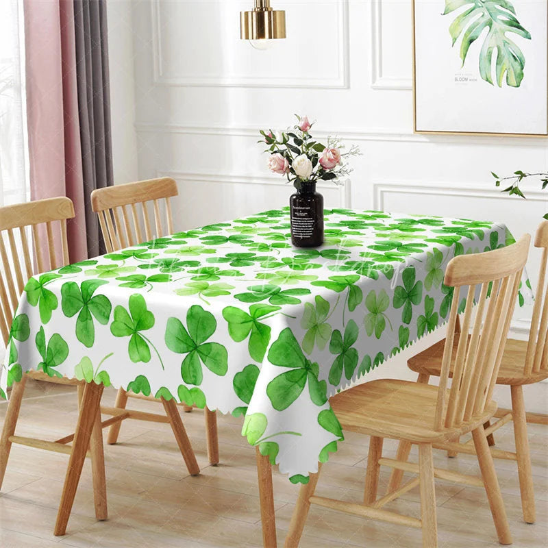 Lofaris Watercolor Green Shamrock Rectangle Tablecloth St Patricks Day Four Leaf Clover Table Cover Decor