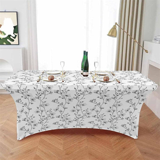 Lofaris Watercolor Grey Flower Leaves Stretch Table Cover