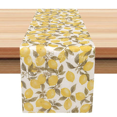 Lofaris Watercolor Lemon Table Runner Yellow Citrus Fruit on White for Summer Farmhouse Kitchen Dining Decor