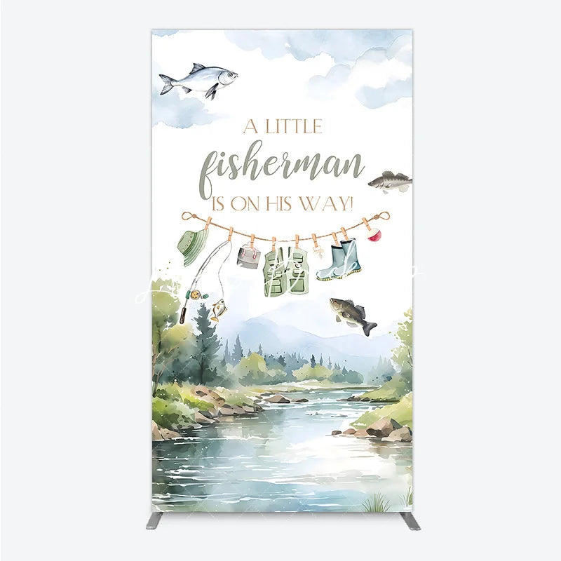 Lofaris Watercolor Little Fisherman Is On His Way Baby Shower Rectangle Arch Backdrop River Landscape Decor