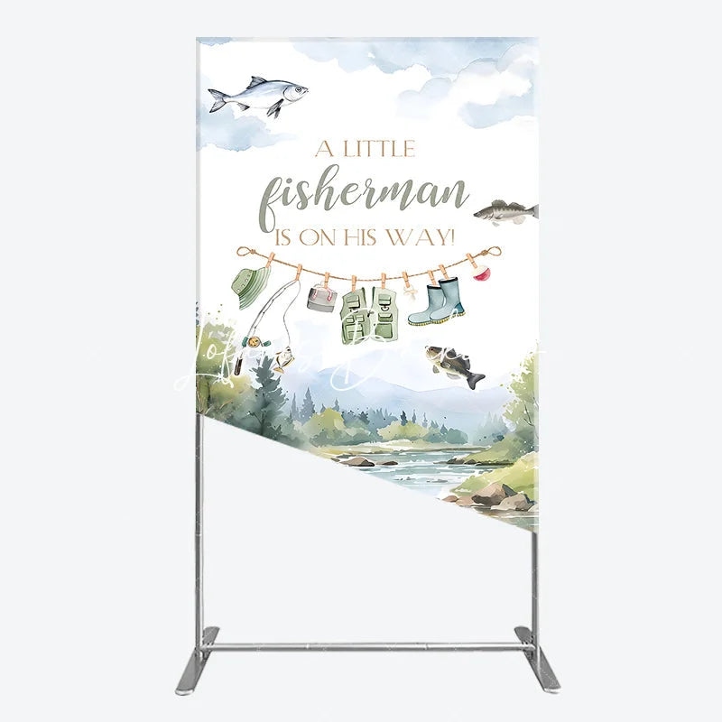 Lofaris Watercolor Little Fisherman Is On His Way Baby Shower Rectangle Arch Backdrop River Landscape Decor
