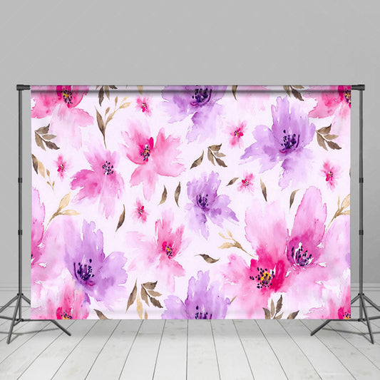 Lofaris Watercolor Painting Pink Purple Floral Photo Backdrop