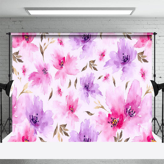 Lofaris Watercolor Painting Pink Purple Floral Photo Backdrop