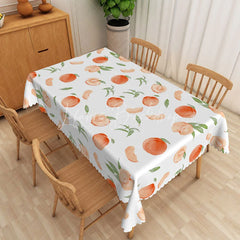Lofaris Watercolor Peach Fruit Rectangle Tablecloth Fresh Green Leaf Dining Table Cover for Kitchen