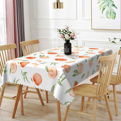Lofaris Watercolor Peach Fruit Rectangle Tablecloth Fresh Green Leaf Dining Table Cover for Kitchen