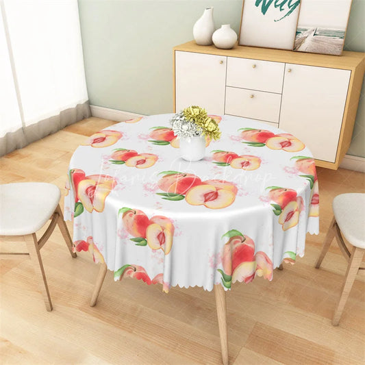 Lofaris Watercolor Peach Fruit Round Tablecloth Sweet Summer Pink Table Cover for Picnic