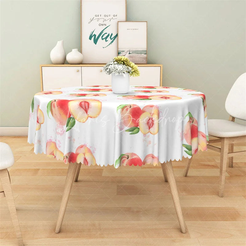 Lofaris Watercolor Peach Fruit Round Tablecloth Sweet Summer Pink Table Cover for Picnic