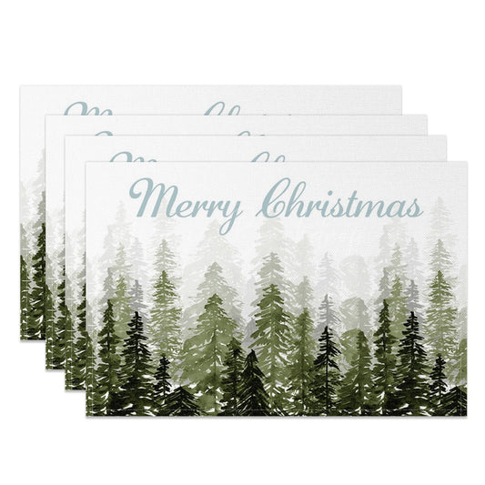 Lofaris Watercolor Pine Forest Christmas Set Of 4 Placemats