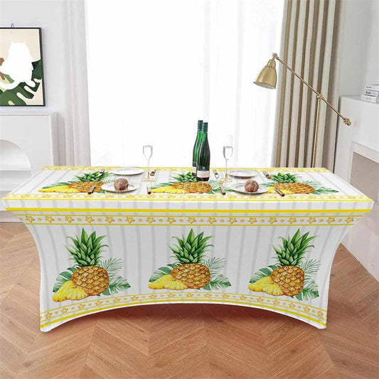 Lofaris Watercolor Pineapple Fruit Grey Stripe Stretch Table Cover
