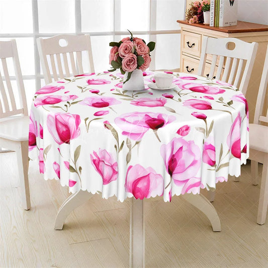 Lofaris Watercolor Pink Peony Round Tablecloth Spring Floral Flower Pattern Table Cover for Wedding