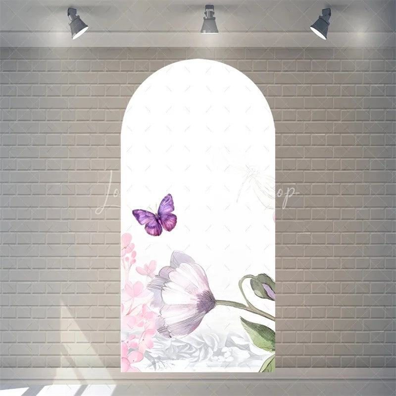 Lofaris Watercolor Purple Floral Arch Backdrop Pink Rose Flower Background for Wedding Party