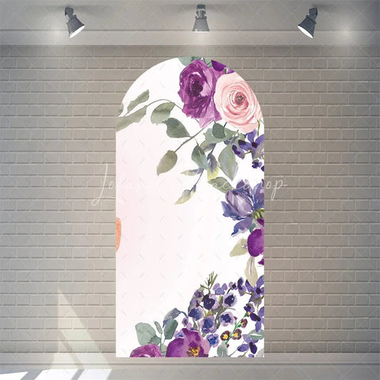 Lofaris Watercolor Purple Floral Arch Backdrop Pink Rose Flower Background for Wedding Party