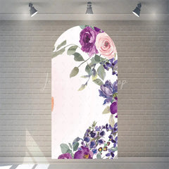 Lofaris Watercolor Purple Floral Arch Backdrop Pink Rose Flower Background for Wedding Party