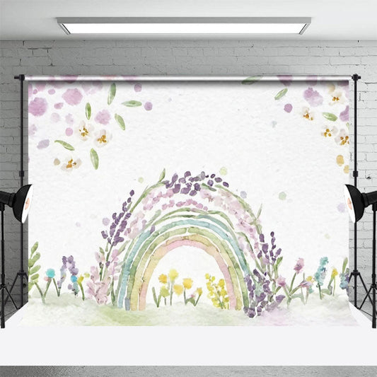 Lofaris Watercolor Rainbow Floral Plant Cake Smash Backdrop